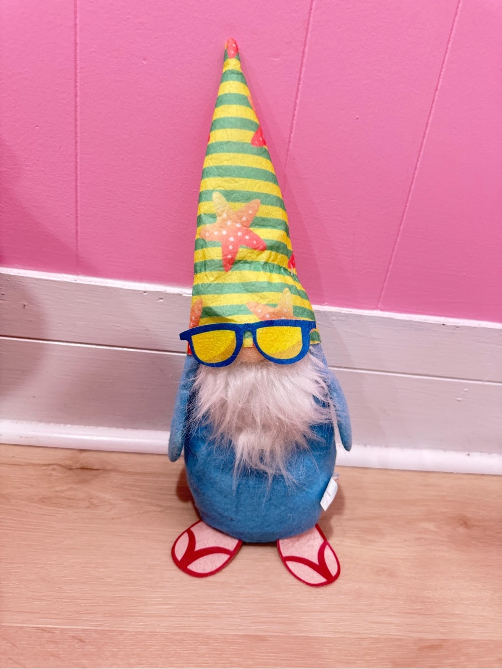 Plush Blue Gnome with Yellow-Green Striped Hat - Decorative Pet Toy
